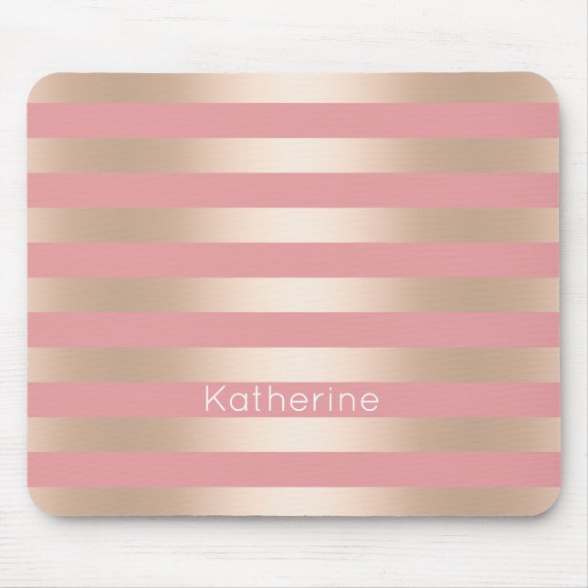 Elegant modern chick rose gold pink striped mouse pad (Front)