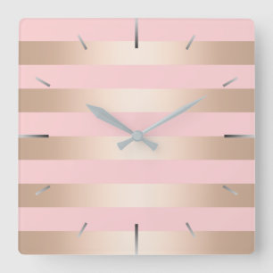 Elegant modern chick rose gold pink striped square wall clock