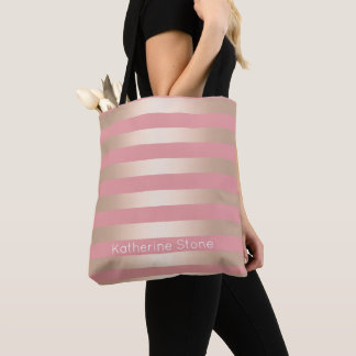 Elegant modern chick rose gold pink striped tote bag