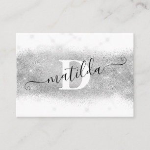 Elegant modern chick silver glitter makeup artist business card