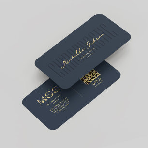 Elegant Modern Chiropractor Monogram Dark Blue Business Card