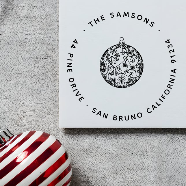 Elegant Modern Christmas Bauble Name & Address Rubber Stamp (Creator Uploaded)