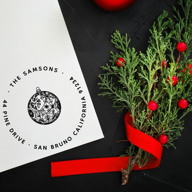 Elegant Modern Christmas Bauble Name & Address Self-inking Stamp (Creator Uploaded)
