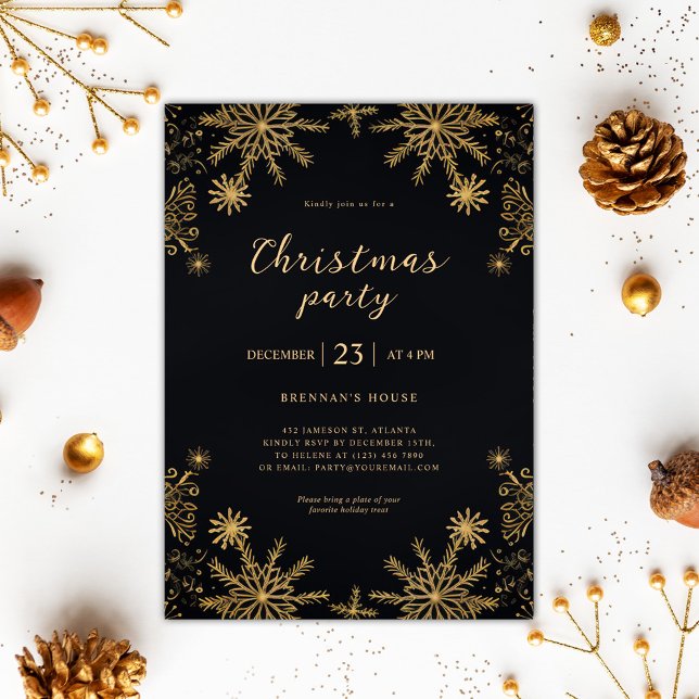 Elegant Modern Christmas Black And Gold Festive Invitation (Elegant Modern Christmas Black And Gold Festive Invitation)