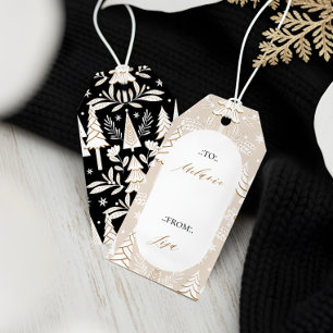 Elegant Modern Christmas Evergreen Trees & Floral Gift Tags