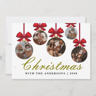 Elegant Modern Christmas Family 5 Ornament Photo H Holiday Card