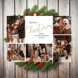 Elegant Modern Christmas Family 5 Photo Holiday Card