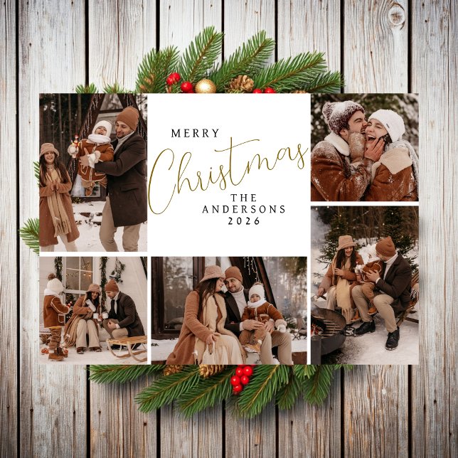 Elegant Modern Christmas Family 5 Photo Holiday Card (Creator Uploaded)