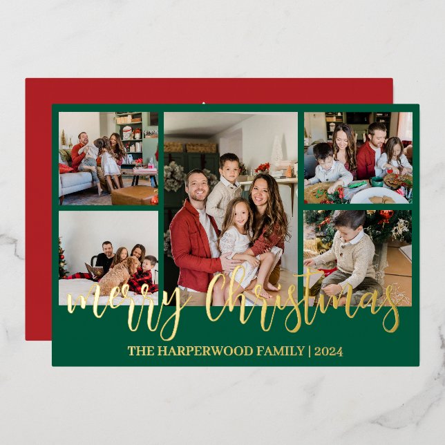 Elegant Modern Christmas Family Photo Collage (Front/Back)