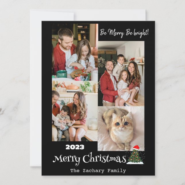 Elegant Modern Christmas Family Photo Collage Holiday Card (Front)