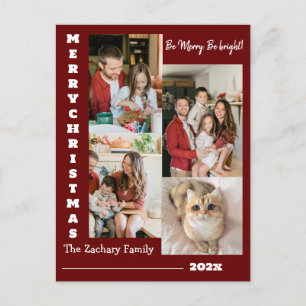 Elegant Modern Christmas Family Photo Collage Holiday Postcard