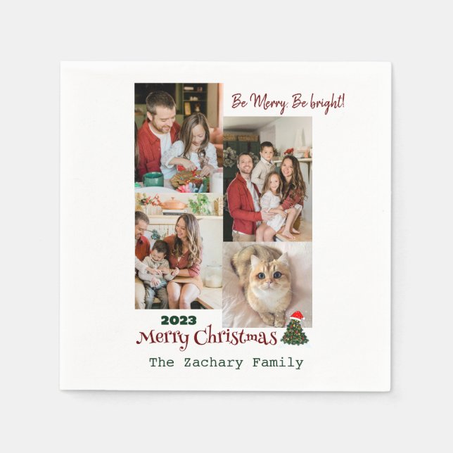 Elegant Modern Christmas Family Photo Collage Napkin (Front)