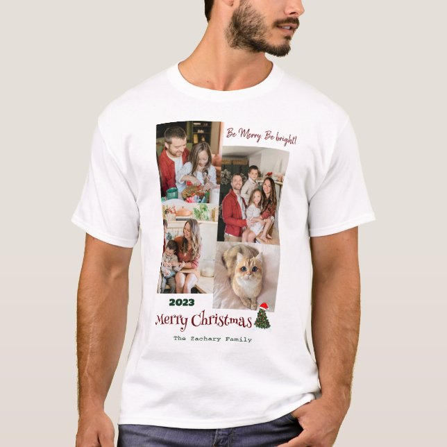 Elegant Modern Christmas Family Photo Collage T-Shirt (Front)