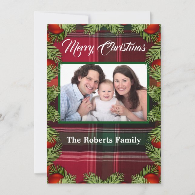 Elegant Modern Christmas Family Photo Foliage  Holiday Card (Front)