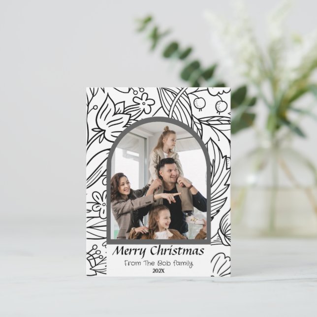  Elegant Modern Christmas holidays Script Photo  Holiday Postcard (Standing Front)
