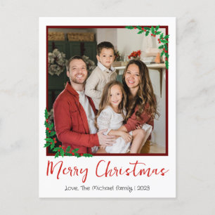 Elegant Modern Christmas holidays Script Photo Holiday Postcard