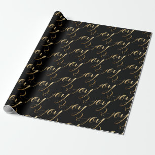 Elegant Modern Christmas Joy Gold Black Wrapping Paper