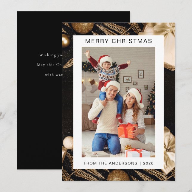Elegant Modern Christmas | Modern Family 1 Photo Holiday Card (Front/Back)