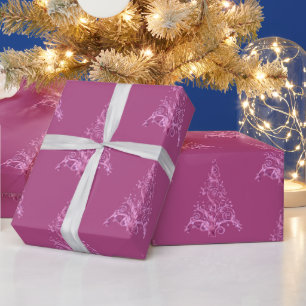 Elegant Modern Christmas Tree Pattern Hot Pink Wrapping Paper