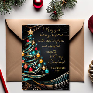 elegant modern christmas tree personalised wishes holiday card
