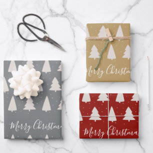 Elegant modern Christmas tree silver gold red Wrapping Paper Sheet