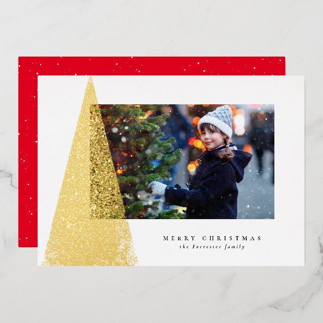 Elegant modern Christmas tree unique one photo red (Front/Back)