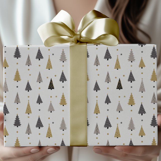Elegant Modern Christmas Trees & Stars Holiday Wrapping Paper (Creator Uploaded)