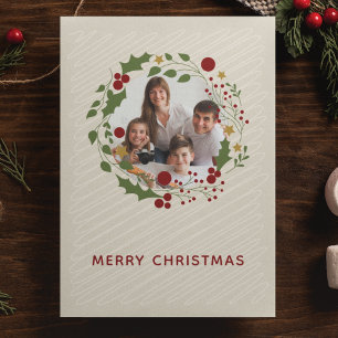 Elegant Modern Christmas Wreath Cream Holiday Card