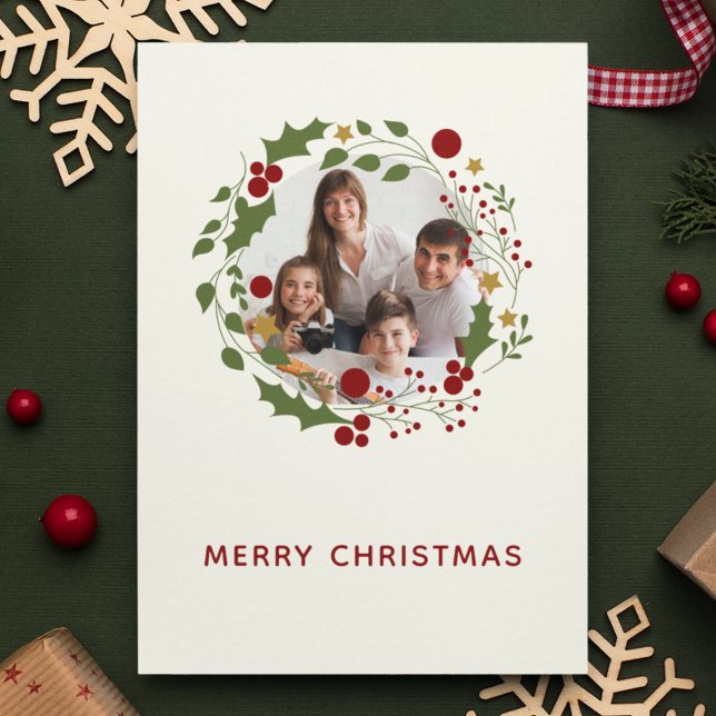 Elegant Modern Christmas Wreath Holiday Card (Creator Uploaded)