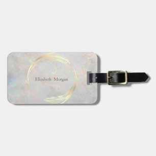 Elegant Modern Circle Gold, White Opal Luggage Tag