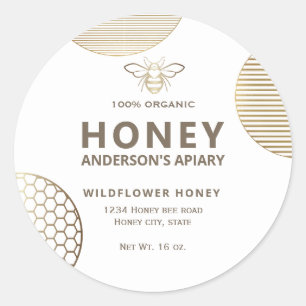 Elegant  Modern circles gold honey bee honey  Classic Round Sticker
