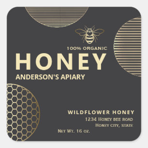 Elegant Modern circles gold honey bee honey Square Sticker