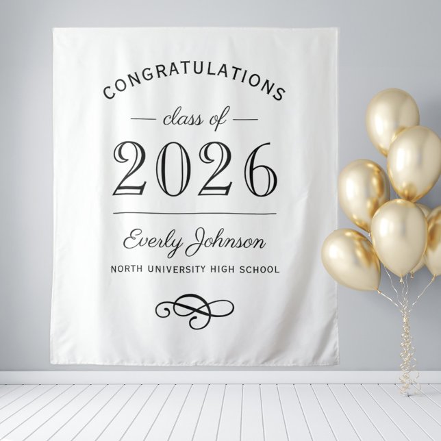 Elegant Modern Class of 2026 White Backdrop Tapestry (Creator Uploaded)