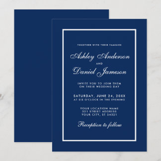 Elegant Modern Classic Blue Wedding Invitation