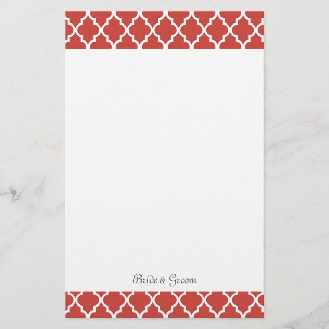 Elegant, modern, classic red  quatrefoil wedding stationery (Front)