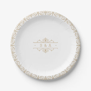 Elegant modern classic vintage wedding monogram paper plate