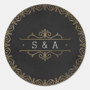 Elegant modern classic vintage wedding monogram round sticker