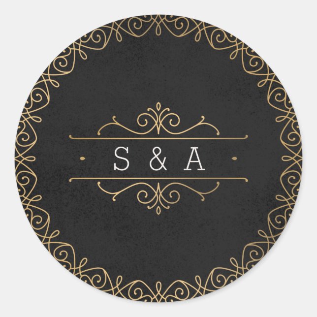 Elegant modern classic vintage wedding monogram round sticker (Front)