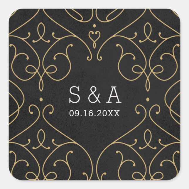 Elegant modern classic vintage wedding monogram square sticker (Front)