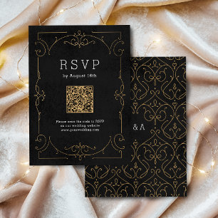Elegant modern classic vintage wedding  QR code RSVP Card