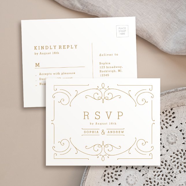 Elegant modern classic vintage wedding RSVP Invitation Postcard (Elegant modern classic vintage wedding RSVP Invitation Postcard)