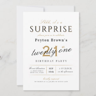 Elegant modern classy surprise 21st birthday invitation