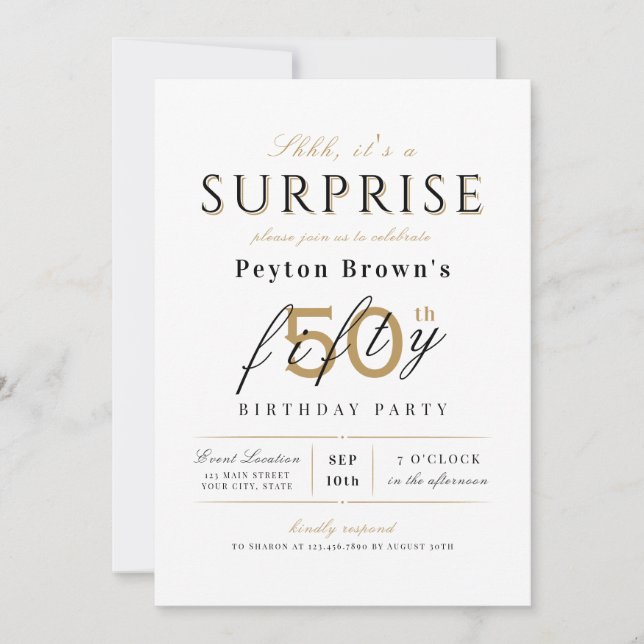 Elegant modern classy surprise 50th birthday invitation (Front)