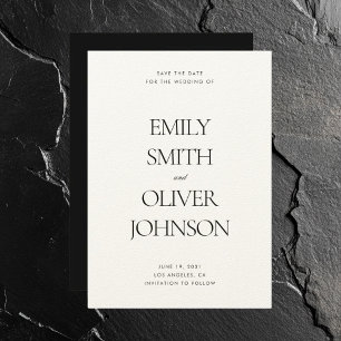 Elegant Modern Clean Black White Wedding Save The Date