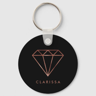 elegant modern clear rose gold diamond black key ring