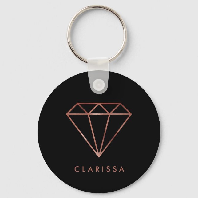 elegant modern clear rose gold diamond black key ring (Front)