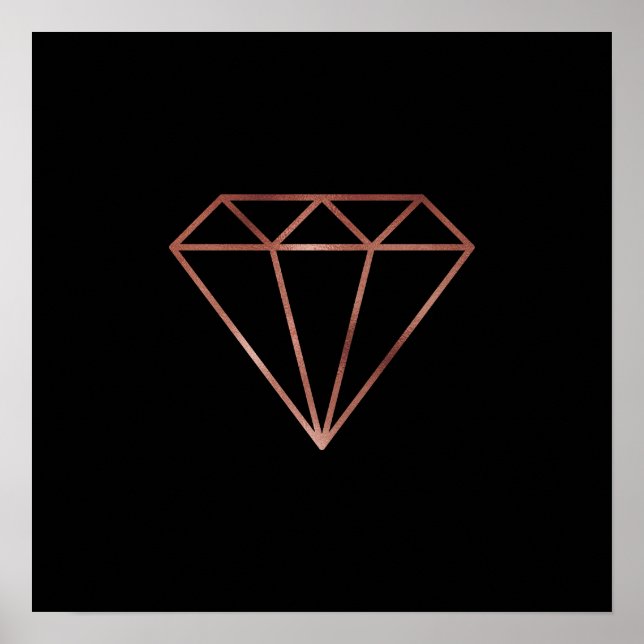 elegant modern clear rose gold diamond black poster (Front)