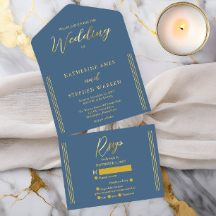 Elegant Modern Coastal Blue Minimalist Wedding All In One Invitation