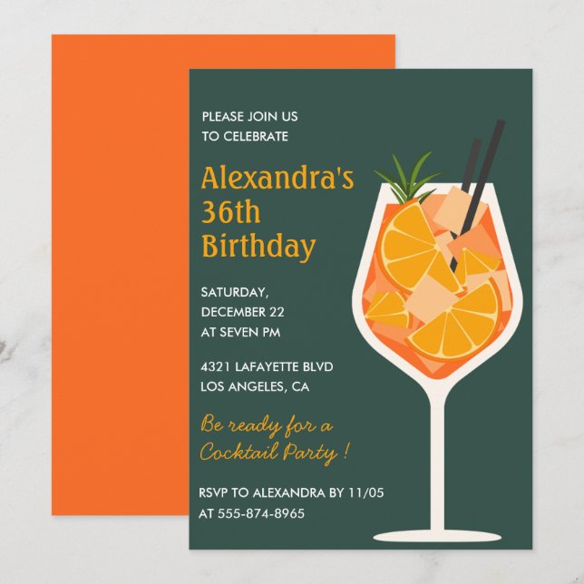Elegant Modern Cocktail 36th birthday invitations  (Front/Back)