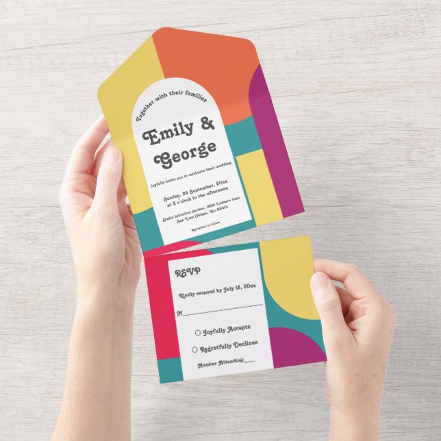 Elegant Modern Colourful Abstract Stylish Wedding All In One Invitation (Tearaway)